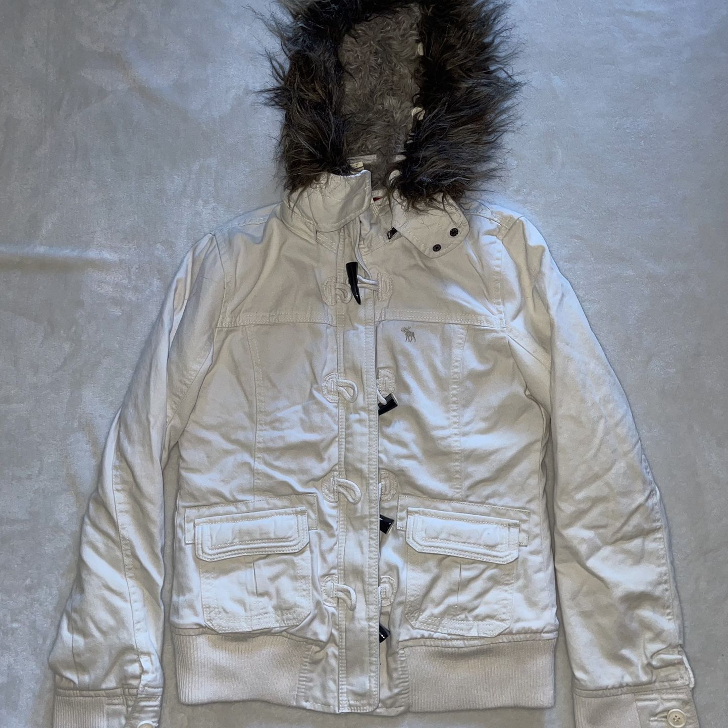 New Abercrombie & Fitch Womens White Fur Lined Hooded Jacket 2000s 