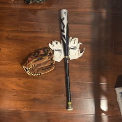 Easton Alpha Alx Baseball Bat, Rawlings Glove, Franklin Gloves