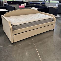 NEW IN BOX Beige Fabric Day Bed with Twin Trundle