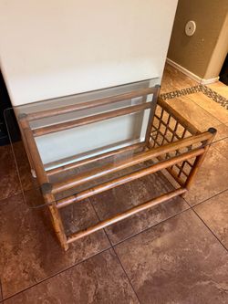 Vintage Bamboo Rattan Glass Top Coffee Table / Boho Accent Table