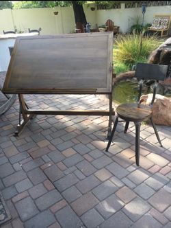 Drafting table with industrial stool