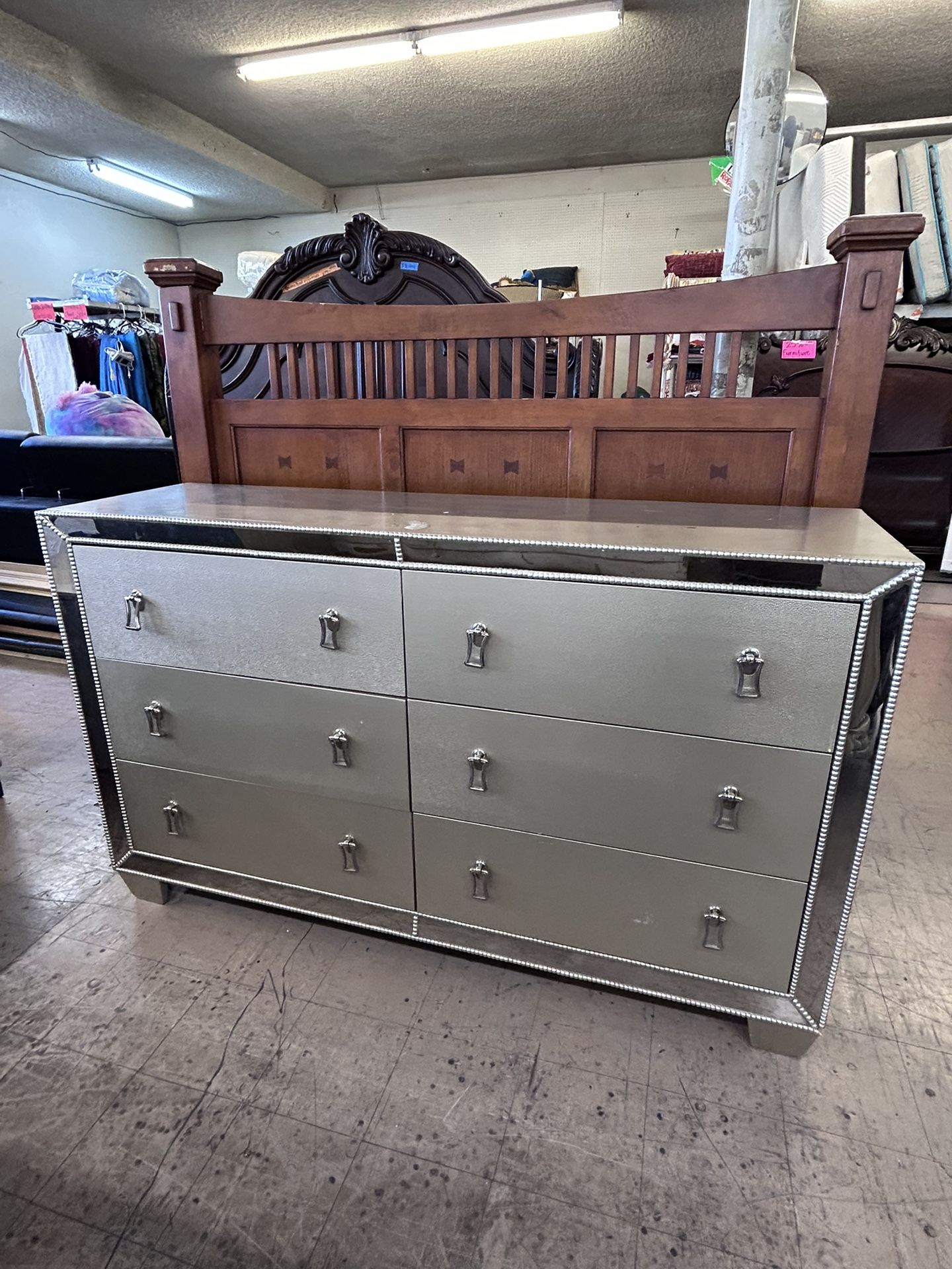 SALE Modern Gray Glam Dresser 6 Drawer Mirrored Chest with Beaded Pearl  Trim - www.buildwithchirag.com