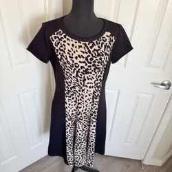 Leopard Print Dressbarn Stretch Midi Animal Print Sheath Dress Size 12