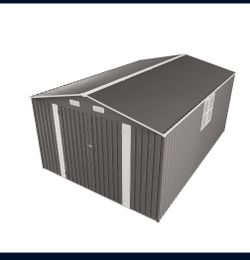 10x14 FT Outdoor Metal Storage Shed, Durable Garden Shed with Three Lockable Doors and Clear Window for Backyard, Patio, Garden, All-Weather Shelter f