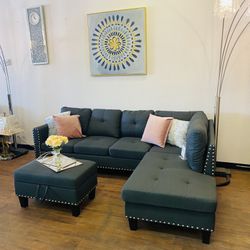 Dark Gray Sectional & Ottoman 