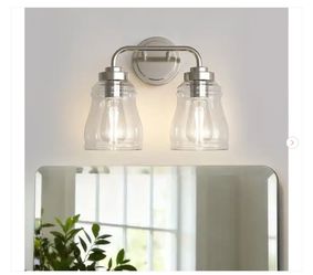 13 in. 2-Light Modern Nickel Bell Vanity Light Bathroom Fixture with Clear Glass Shade - New
