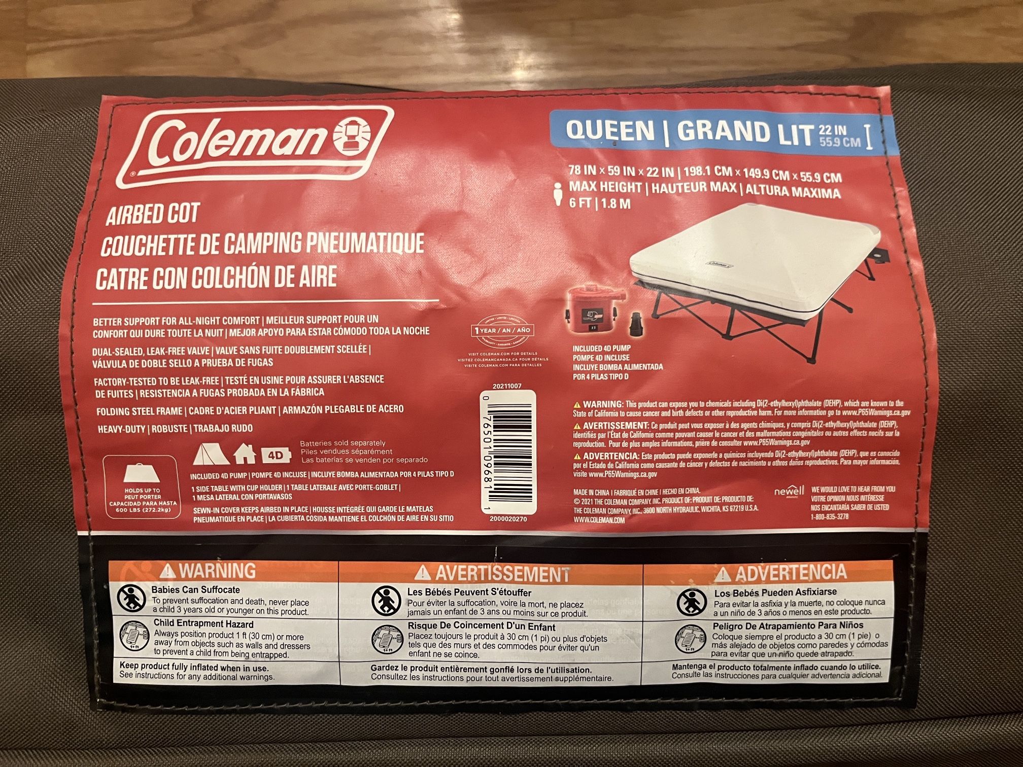 Coleman Queen Airbed Cot - Like New