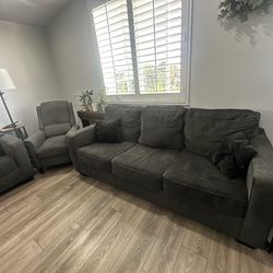 2 3 seats couches and 2 recliners