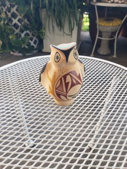 Vintage Hand Painted Native American Pottery Owl