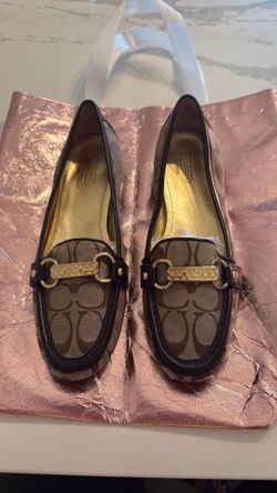 Coach 1941 Loafers Brown Canvas. With gold finish inside.