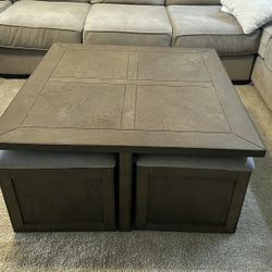 Coffee Table With 4 Automon/Stool With Organizational Storage Bins