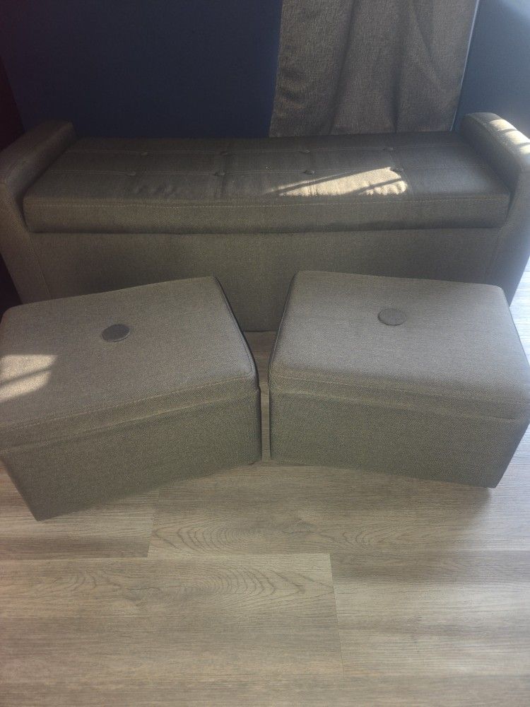 Small Grey Storage Bench And Stools