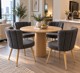 Set of 4 Gray Modern Dining Chairs – Faux Fur Upholstered, Metal Legs (New in Box )📦
