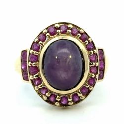 Woman’s Ladies 14k Yellow Gold Purple Cabochon Stone With Red Accent Stones Ring Size 6 GP3118450 