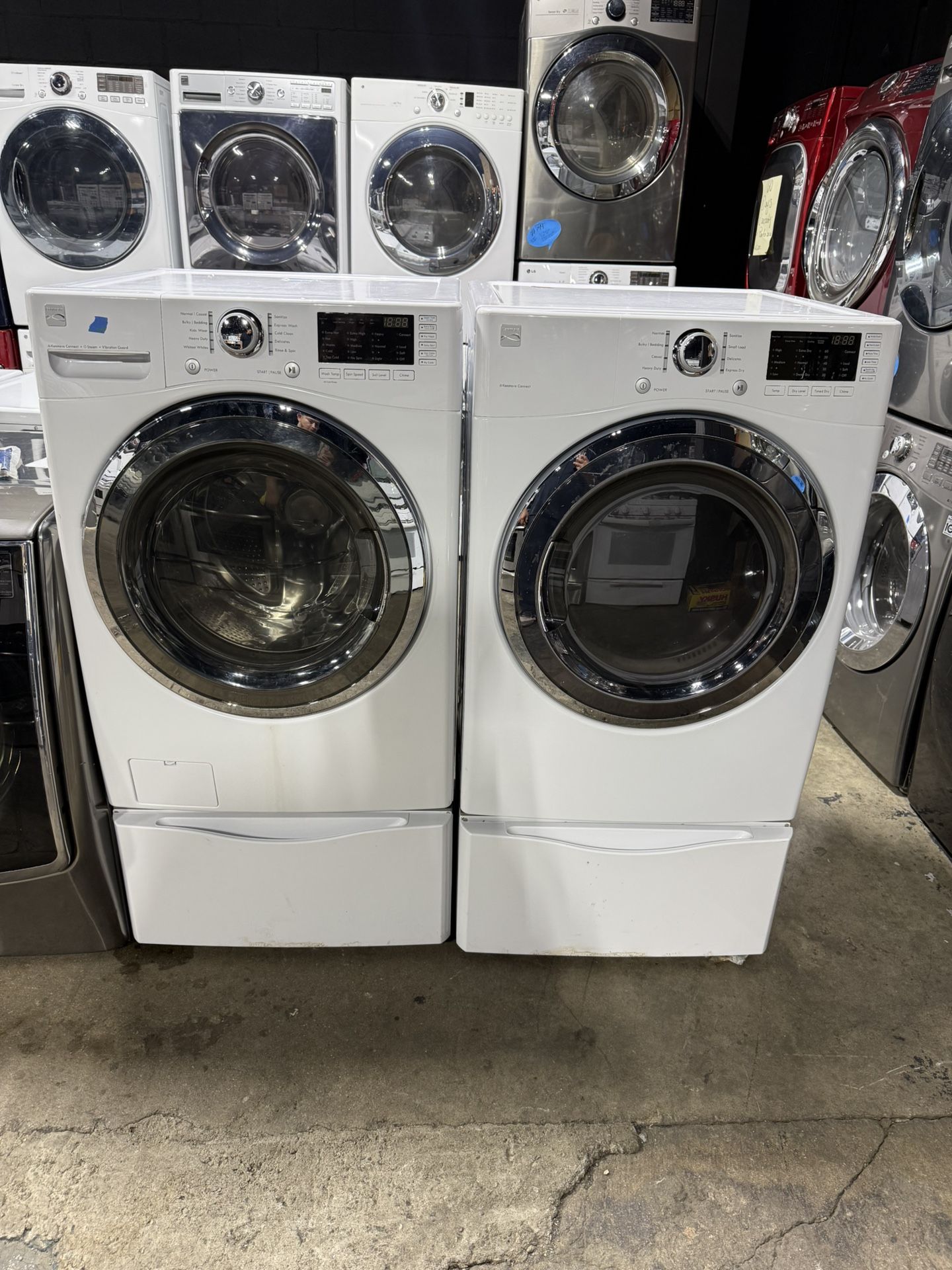Kenmore white front load washer and gas dryer set