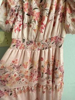 Pink Floral Smocked Waist Boho Dress