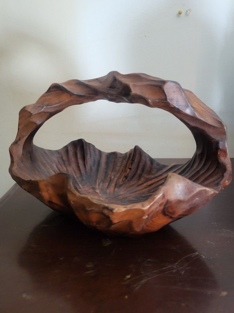 HAND CARVED WALNUT BASKET