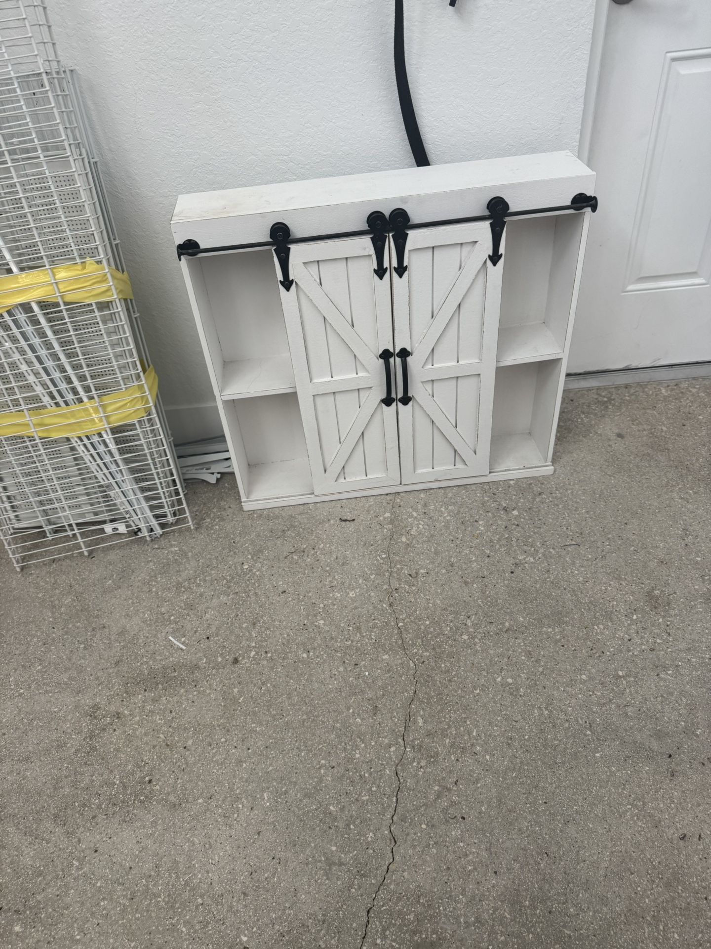 Rustic sliding barn door shelf White 