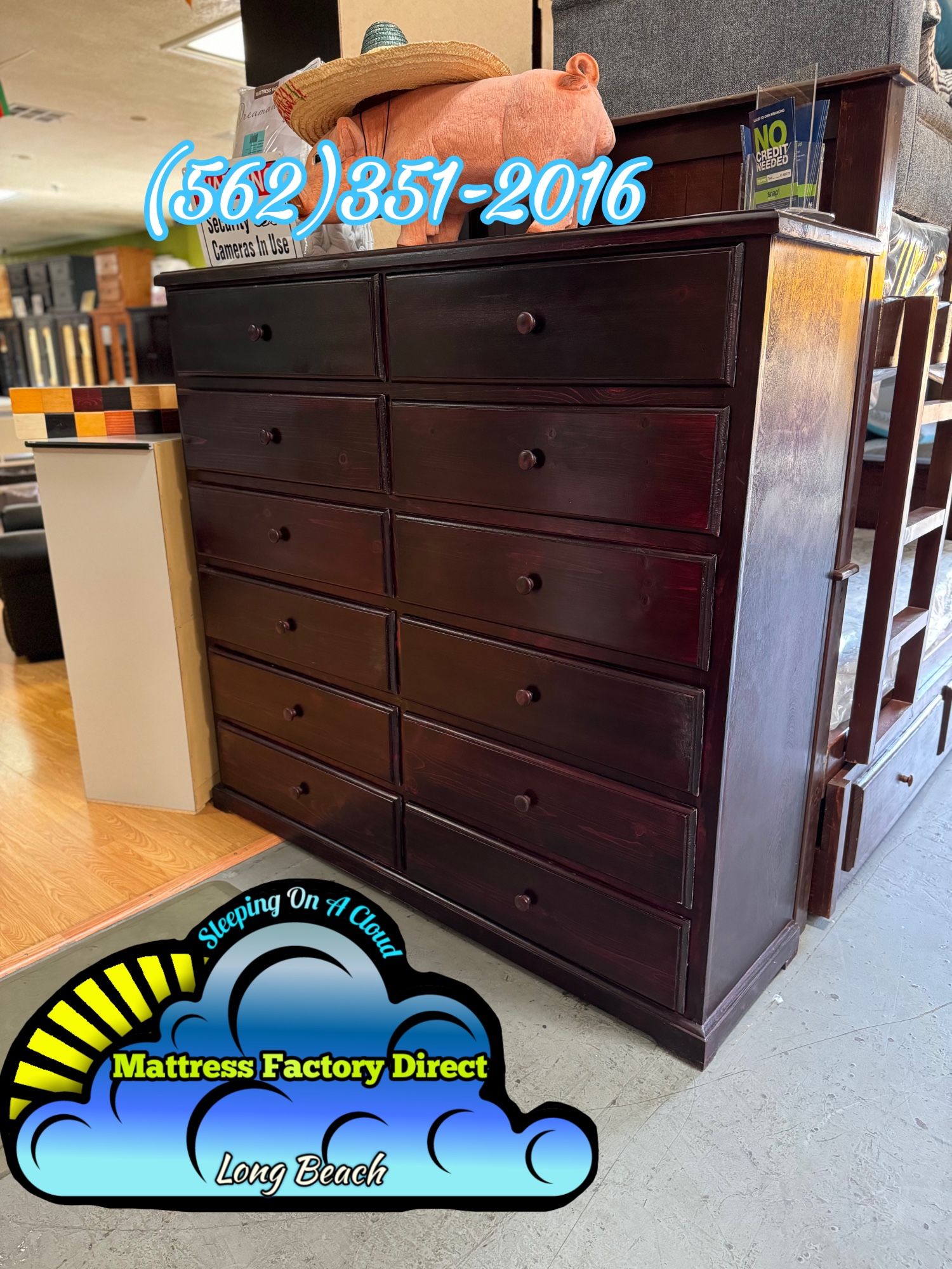 Cherry Solid Wood 12 Drawer Jumbo Dresser 
