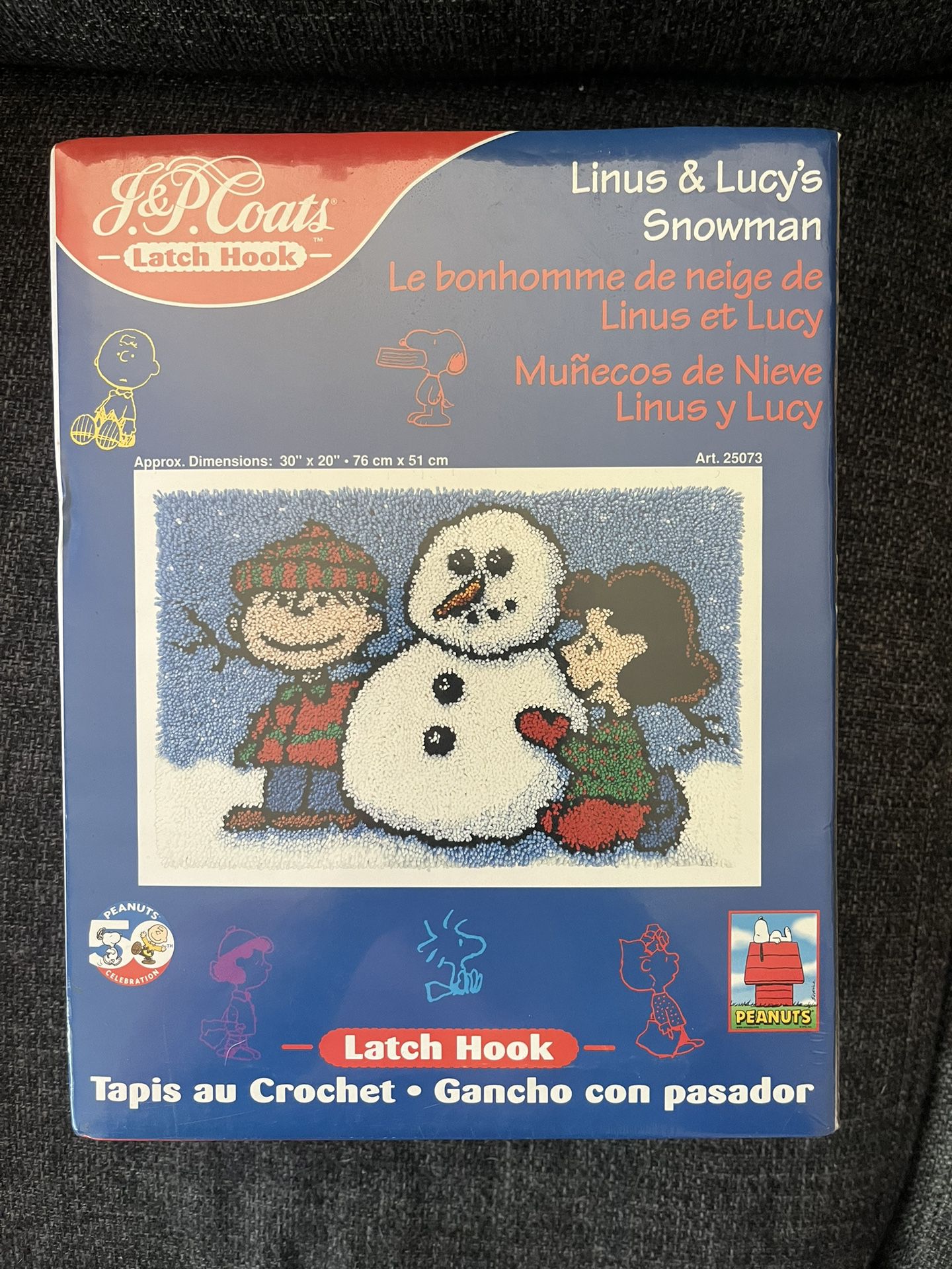 Snoopy Linus & Lucy's Snowman Latch Hook Kit - J.P. Coats 