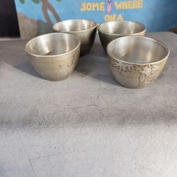 4 Vintage Pewter Cups