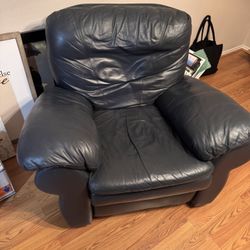 Navy Blue All Leather Recliner 