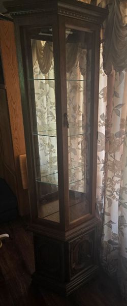Vintage Solid Wood Curio Cabinet with Glass Shelves
