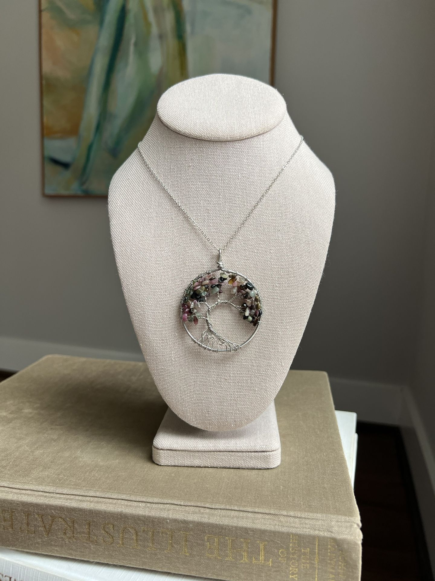 Tree Of Life Crystal Chip Pendant Necklace ( firm on price )