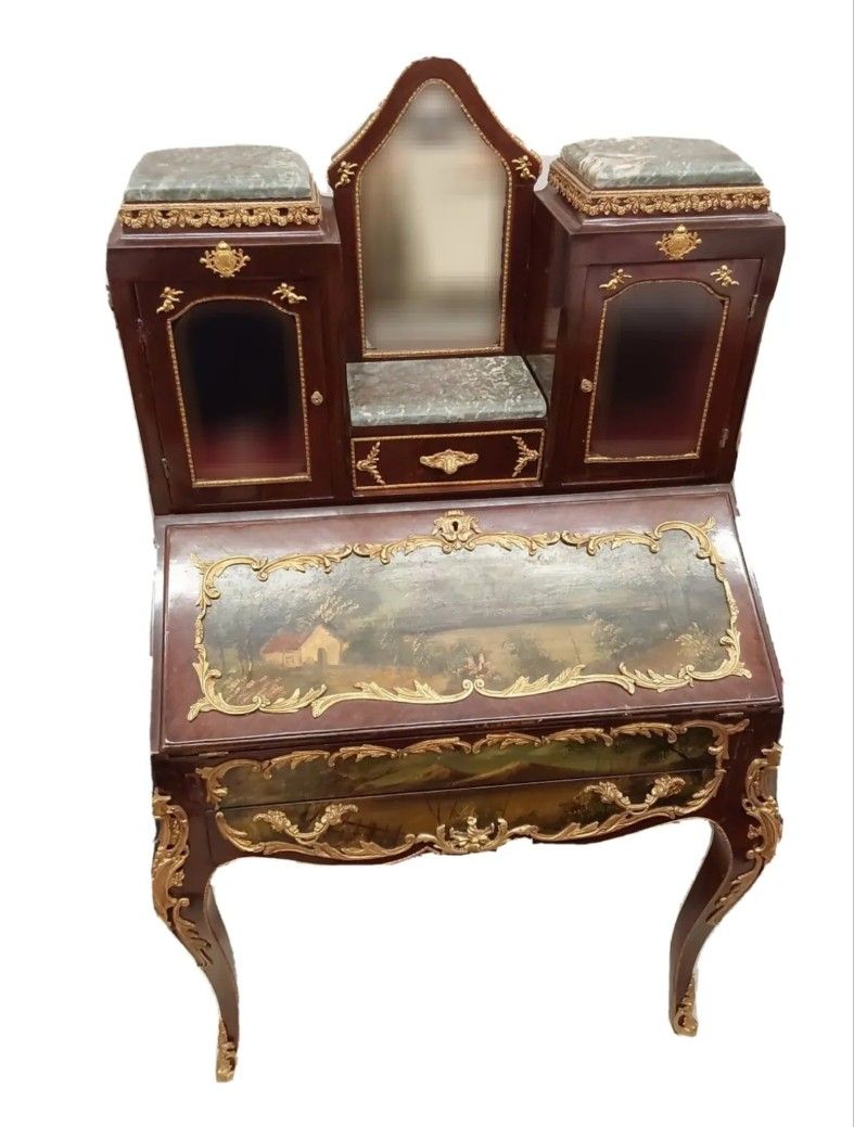 Antique 19th Century Hand Painted Dark Cherry Rosewood Secretary Desk 