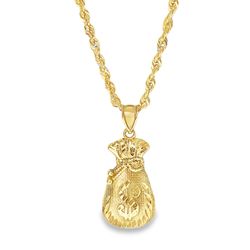 10k Yellow Gold Money Bag Charm Pendant Necklace