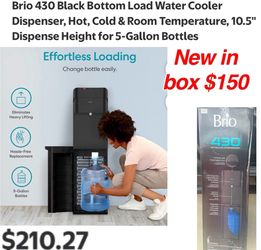 New in. Box Brio 430 Black Bottom Load Water Cooler Dispenser, Hot, Cold & Room Temperature, 10.5" Dispense Height for 5-Gallon Bottles ✅$150 firm cas