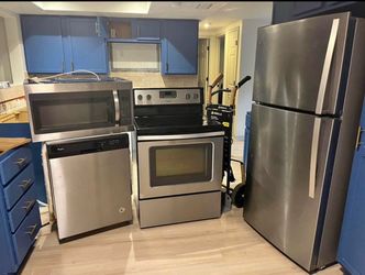 Dishwasher fridge, stove, and microwave