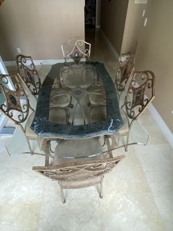 Marble And Steel Dining Table For 6