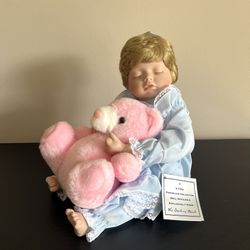 Danbury Mint Little Sleepyhead Porcelain Doll Susan Wakeen Teddy Bear 1992 10in