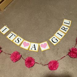 It’s A Girl banner And decorations For Baby Shower