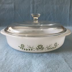 Vintage Glasbake Green Daisy Dish With Lid. CW-6.