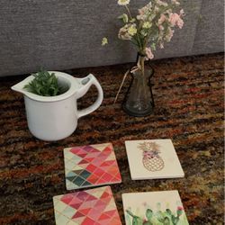 Coasters, Flower Vase, White Jar Candle Holder 