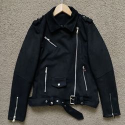 Moto Suede Biker Jacket Mens Extra Small Black 