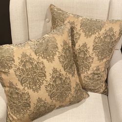 Set Of 2 Velvet  ReversibleThrow Pillows  From Richard Fischer Collection With Zippers And Goose Down Inserts 21”x21”