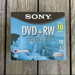 New Sony DVD + RW10 Pack Rewritable DVD Discs 4.7GB 120 Minutes