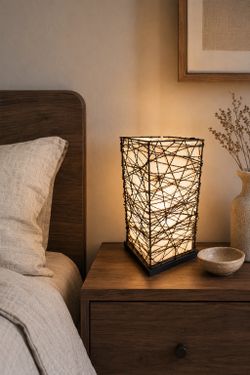 Set of 2 Stylish Rattan Table Lamps for Bedroom or Living Room