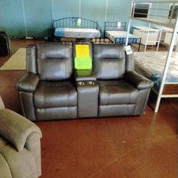 Beautiful Leather Look Sofa Recliner With Console
