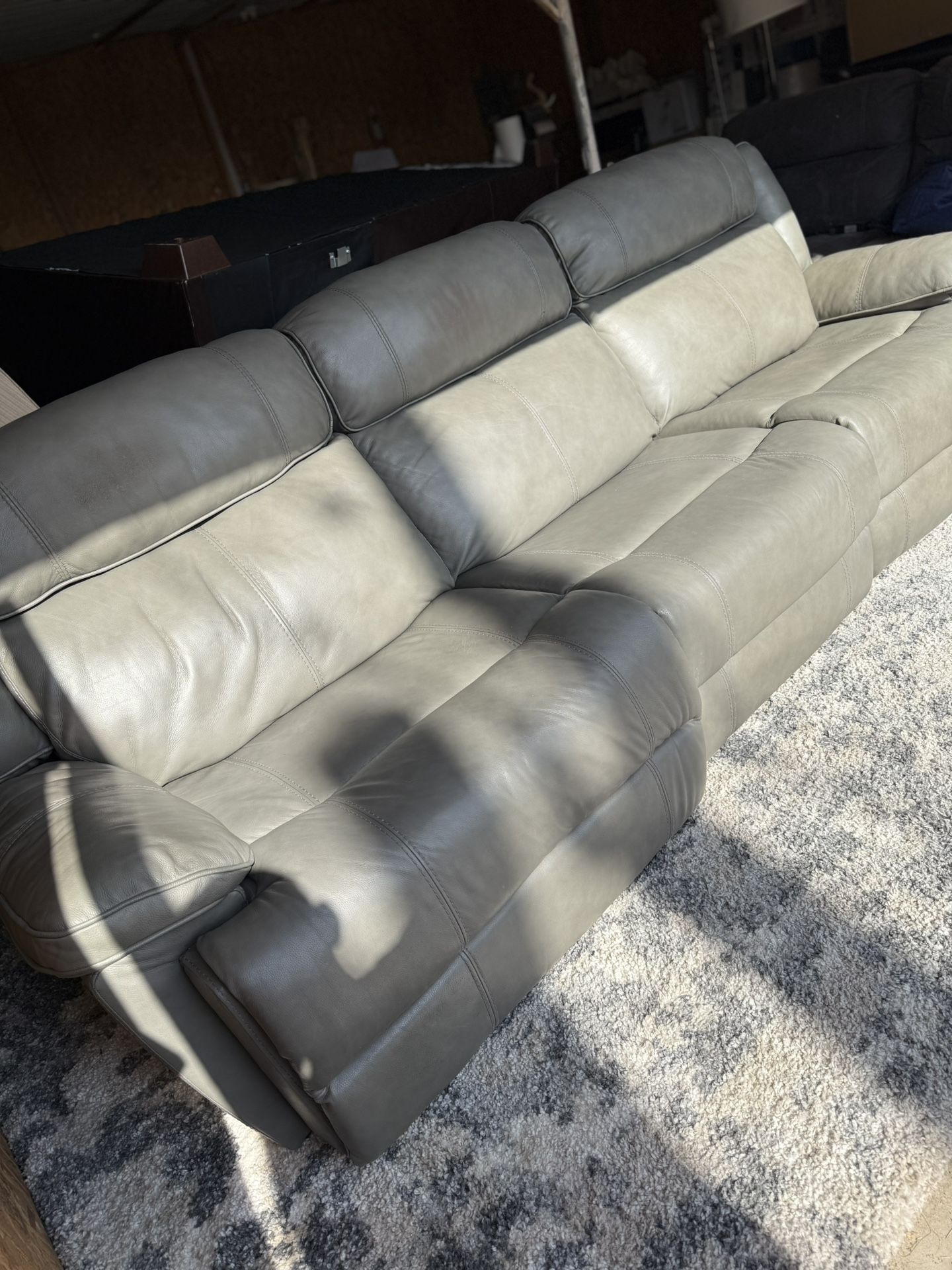 Leather sofa with 3 electric recliners, gray 