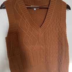 Women's Brown Cable Knit Vest Sweater Size M