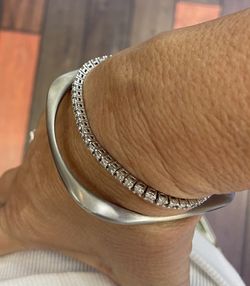 18k White Gold SQUARE BANGLE BRACELET Brushed Rhodium STAINLESS STEEL NEW SOLID