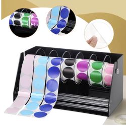Adjustable Label Dispenser Acrylic Sticker Roll Dispenser Label Roll Holder Multi Use Sticker Holder Organizer Stand for School Gifts and Home Office 