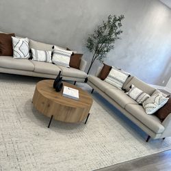 ✨ Set of 2 Modern 84” Designer Sofas — Creamy, Elegant & Like New ✨