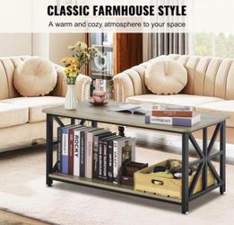 Modern Industrial Coffee Table w/ Storage Shelf Brown Black KLLT-07
