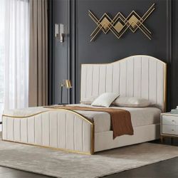 Bed Cram Color (Mattress not Available) ⭐️ Cama Color Crema (Colchón no Disponible) 🚚(Immediate-Delivery)💨