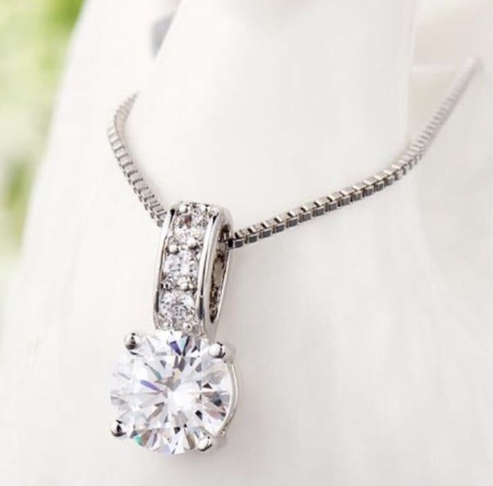 Fashion 925 silver necklace pendant women white sapphire wedding jewlery with gift box